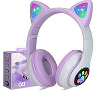 Бездротові дитячі навушники Cat Ear STN-28 з котячими вушками що світяться Bluetooth Бузкові
