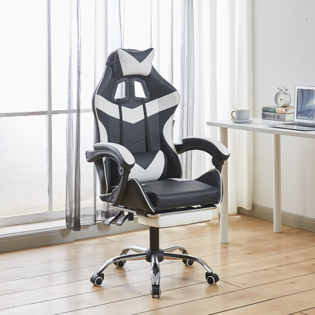 Крісло геймерське Bonro BN-810 біле ігрове комп’ютерне з підставкою для ніг 42400283, фото 1