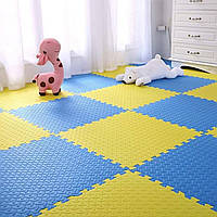 Килимок пазл мат EVA м'яке покриття для підлоги 60х60х2cм двосторонній коврик для ігрових кімнат жовто-синій