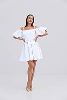 Коктейльное короткое белое платье с рукавами-фонариками (S, M, L, XL)