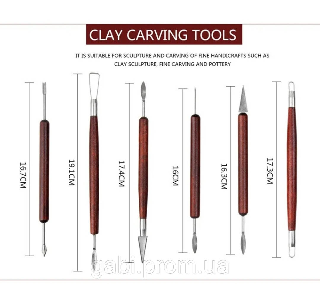 Набор инструментов для лепки стеки металлические 6 шт (двухсторние 12 шт) для работы с полимерной глиной - фото 2 - id-p2097192312