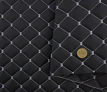 Стьобаний шкірзам Maldive "чорний Ромб" з світло-сірою ниткою, на поролоні 7мм, флізелін, шир.1,35 м Туреччина