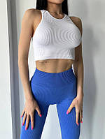 Женские спортивные леггинсы лосины бесшовные в рубчик с пуш ап push-up, Comfort, (синий электрик), S-M