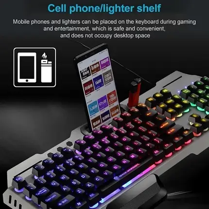 Ігрова Клавіатура з RGB-підсвічуванням і Підставкою для Телефону AOAS MODEL M-1000 USB, Геймерська Клава, фото 1
