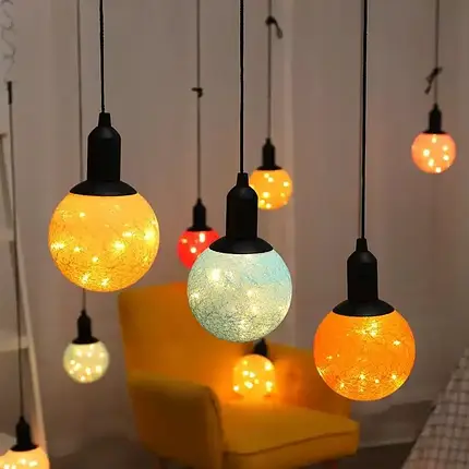 Декоративний Світильник Led Cotton Ball Lamp Підвісна Лампа на Батарейках на Шнурку, Святкове Освітлення, фото 1