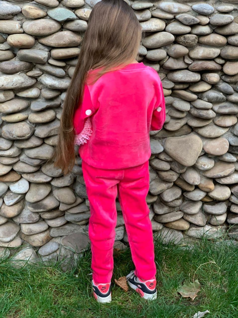 Детский костюм для девочки "Единороги", велюровый с флисовой подкладкой, малиновый, на рост 86. - фото 4 - id-p2054677544