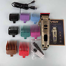 Акумуляторна машинка для стриження волосся VGR тример на акумуляторі з LED-дисплеєм для стриження вусів і бороди, фото 4