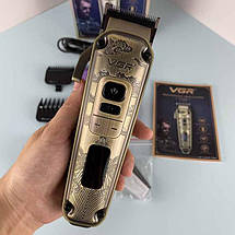 Акумуляторна машинка для стриження волосся VGR тример на акумуляторі з LED-дисплеєм для стриження вусів і бороди, фото 3