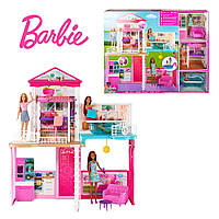 Дом мечты с 3 куклами Барби, мебелью и бассейном Barbie Estate Dolls House GLH56 оригинал