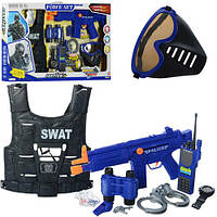 Набір поліцейського ігрового зі звуком і світлом LimoToy 34290 з бронежилетом, автоматом, рацією та наручниками.