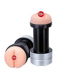 Мастурбатор двосторонній вагіна-анус у колбі Dream Toys Realstuff чорний-тілесний