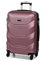 Пластикова жіноча валіза дорожня на 4 колесах MADISSON рожеве золото чемодан середнього розміру, валіза на 4 колесиках