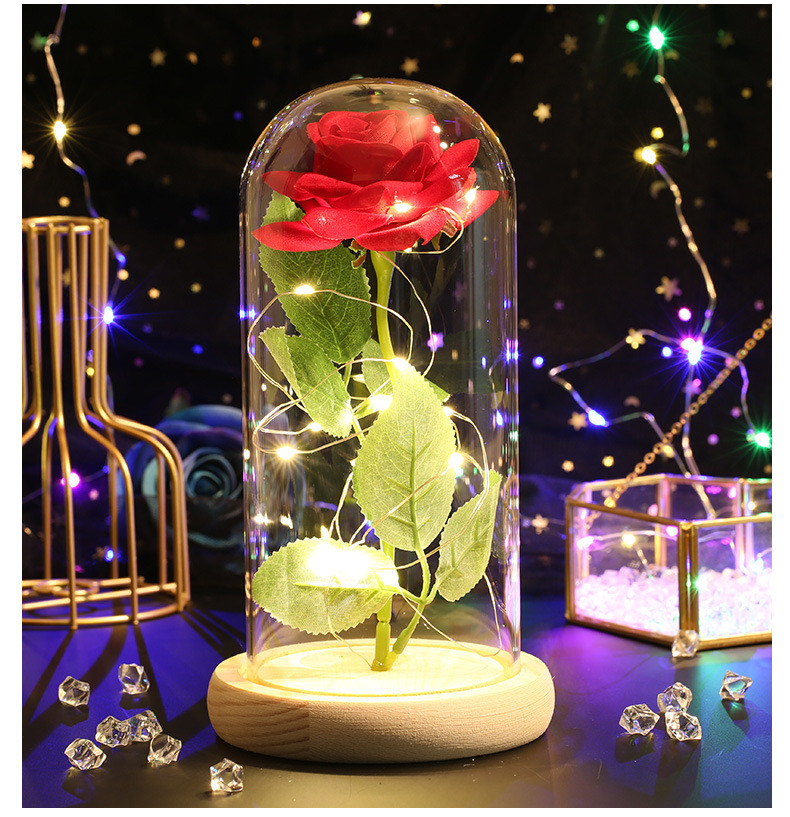 Червона Троянда в скляній колбі з LED підсвічуванням Rose of Love Рожева на батарейках, фото 1