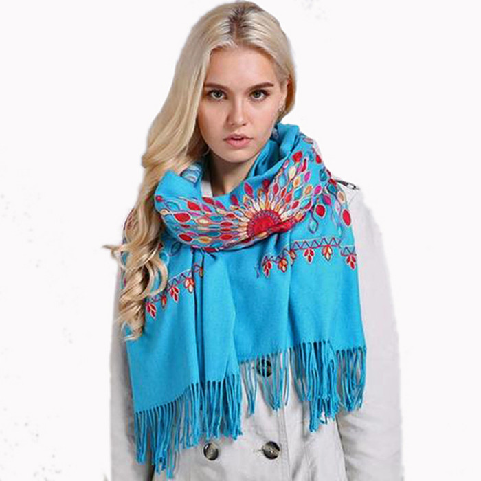 Кашеміровий шарф натуральний палантин з вишивкою, 180*70 см