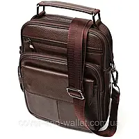 Вертикальная мужская сумка из натуральной кожи с ручкой коричневого цвета Vintage