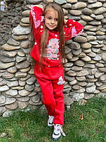 Детский костюм для девочки "Единороги", велюровый с флисовой подкладкой, красный, на рост 98