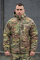 Зимняя военная куртка с капюшоном мультикам / Мужская Куртка Thermo-Loft с Липучками под шевроны