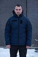 Чоловіча зимова Куртка Thermo-Loft ДСНС із Липучками під шеврони темно-синій колір / Тактичний зимовий бушлат теплий