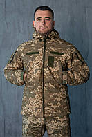 Зимняя военная куртка с капюшоном пиксель / Мужская зимняя Куртка Thermo-Loft с Липучками под шевроны