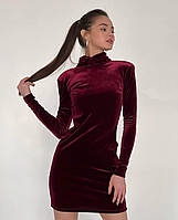Женское платье мини, с открытой спинкой, бордо