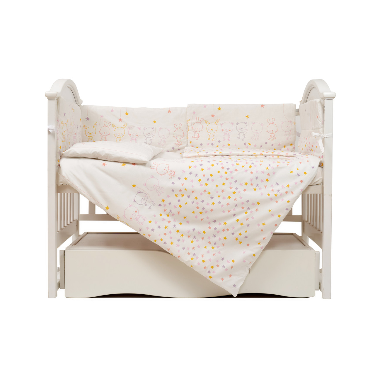 Комплект дитячого ліжка в ліжечко 6 ел Twins Eco Line New 4091-E-023, Bunnies pink, рожевий