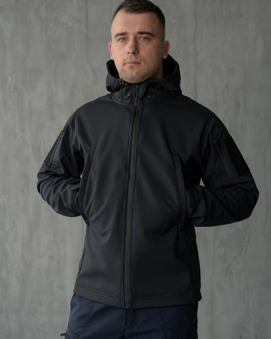 Чоловіча Куртка Softshell з Флісовою підкладкою темно-синій ДСНС / Демісезонний верхній одяг