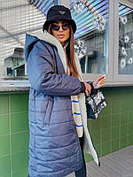 Женское зимнее стеганое длинное пальто на меху с капюшоном универсальный размер 42-46