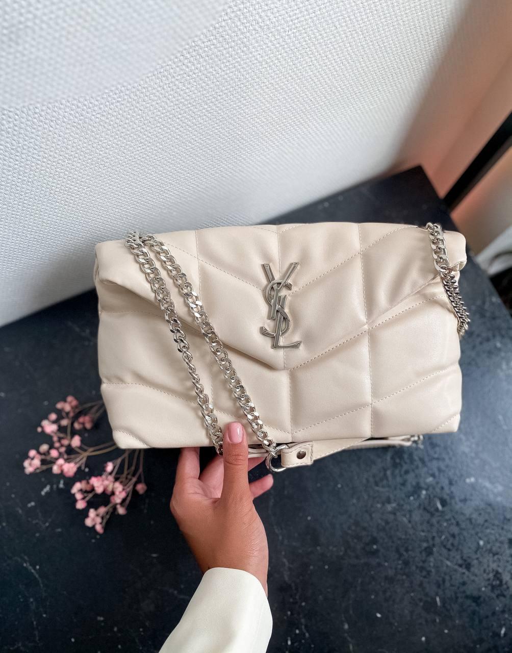 Жіноча сумка Yves Saint Laurent Puffer Chain Milk (біла) маленька повсякденна сумочка Gi16013 vkross