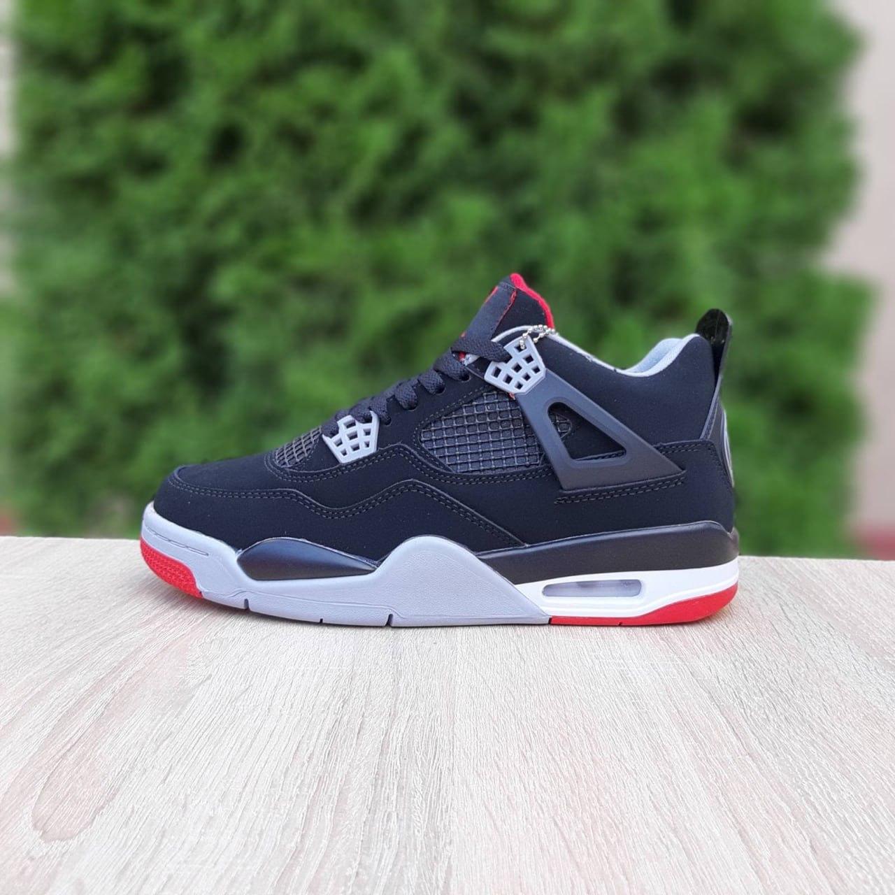 Чоловічі зимові кроси Nike Air Jordan 4 Retro PSG Paris Saint Germain (чорні з червоним) високі 3982 Найк vkross, фото 1