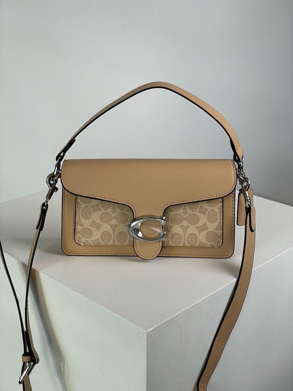 Жіноча сумка Coach Tabby Shoulder Bag 26 With Signature Canvas Sand Taupe (бежева) крута сумка KIS99149 vkross