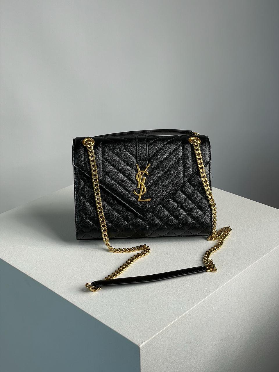 Жіноча сумка Yves Saint Laurent Envelope Medium In Quilted Grain De Poudre Embossed Leather (чорна) KIS99154 vkross