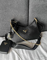 Женская сумка Prada Leather Black (черная) маленькая актуальная стильная сумочка Gi5125 cross