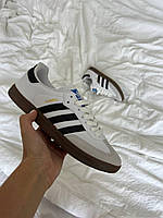 Женские осенние кроссовки Adidas Samba White/Black (белые) стильные повседневные кроссы AS026 Адидас cross