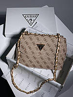 Женская сумка Guess Amara Gold (бежевая) красивая вместительная сумочка KIS17046 cross