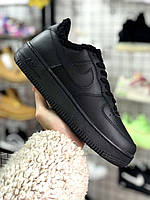 Мужские зимние кроссовки Nike Air Force 1 Low Black Fur (черные) низкие стильные кроссовки арт7611 Найк vkross