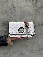 Женская сумка Guess Zadie White/Brown (белая) стильная роскошная сумочка на декоративной цепочке KIS17094