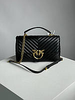 Женская сумка Pinko Classic Lady Love Bag Puff Chevron Black/Gold (чёрная) молодёжная сумочка KIS99216 vkross