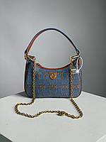 Женская сумка Pinko Half Moon Mini Denim (синяя) молодёжная стильная джинсовая сумочка KIS99215 vkross