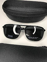 Мужские очки солнцезащитные Porsche черные квадратные с шторками DESIGN Polarized UV400 с поляризацией