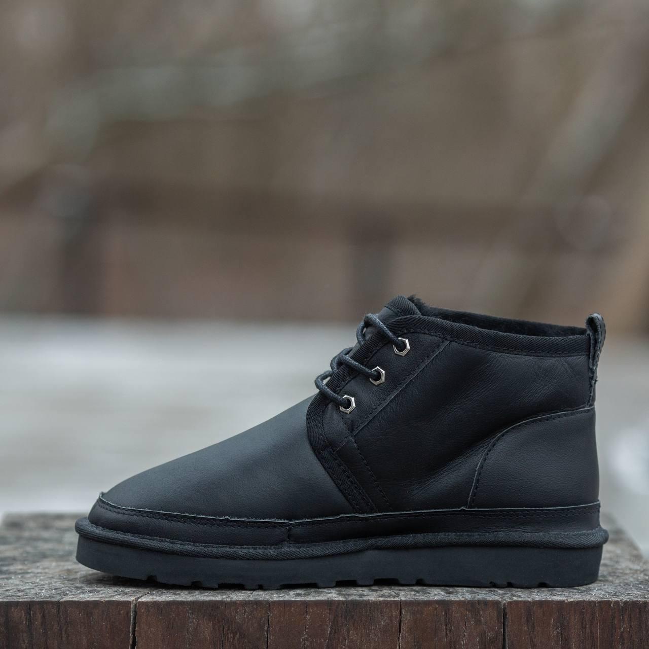 Чоловічі стильні уги UGG Neumel Black Leather (чорні) модне зимове взуття 1624 Уги vkross