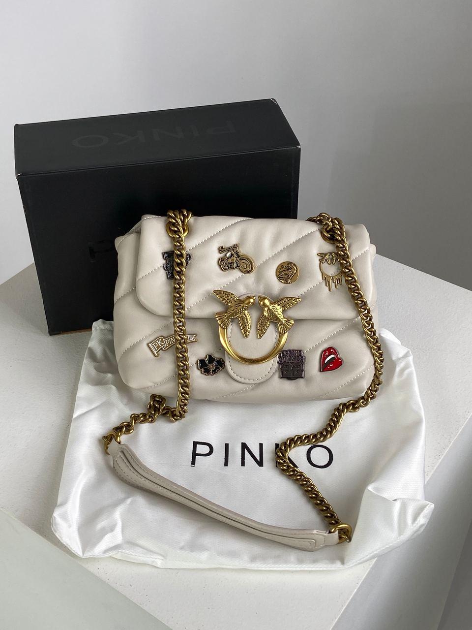 Жіноча сумка Pinko Grey Quilted Leather Love Mini Puff Pins (світло-сіра) красива стильна сумочка KIS99161 vkross