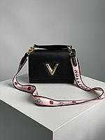 Женская сумка Louis Vuitton Twist MM Bag Black/Gold (чёрная) роскошная изящная вместительная сумка KIS99188