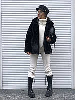 Еко-шуба Mini з капюшоном жіноча чорна 65см, розмір XS-S