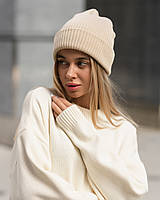 Бежевая Женская шапка Staff beige basic Sensey Бежева Жіноча шапка Staff beige basic