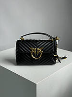 Женская сумка Pinko Mini Classic Lady Love Bag Puff Chevron Black/Gold (чёрная) молодёжная сумочка KIS99217