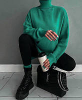 Длинный теплый женский свитер Женская кофта с Высоким горлом удлиненная Ангора рубчик Джемпер 42-46 универсал