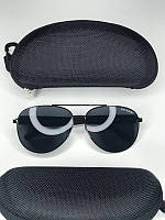 Cолнцезащитные очки BULGARI с поляризацией AVIATOR Капельки Черные Авиаторы двойная переносица Стальная оправа