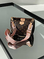 Женская сумка Louis Vuitton Pochette Multi Pink Belt (коричневая) модная удобная сумочка KIS01016 house