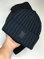 Зимняя Шапка PUMA на флисе Темно-синяя Мужская Теплая шапка Бини Пума Акрил на флисе 100% 54-62 см
