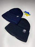 Теплая мужская Шапка PUMA на флисе Черная Синяя Плотная Зимняя шапка Бини Пума Маленький Лого Акрил S M L XL